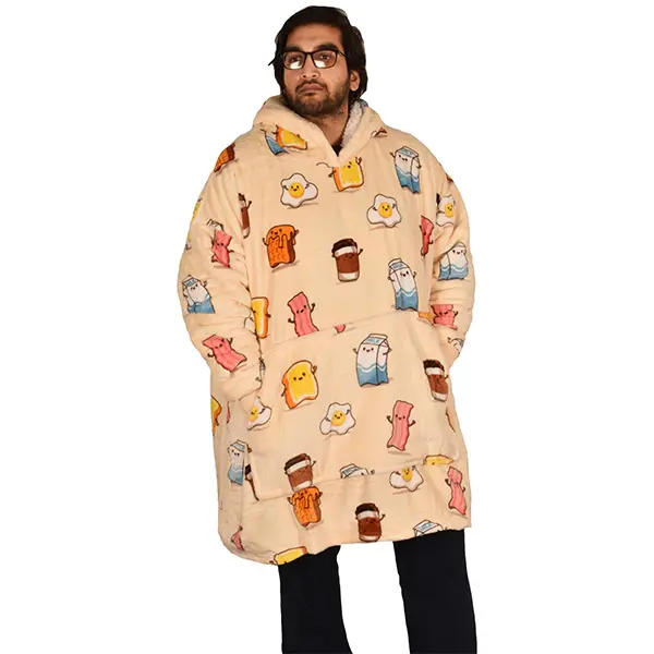 Mens Womens Oversized Break Fast Sherpa Fleece Blanket Hoodie oversized  coat