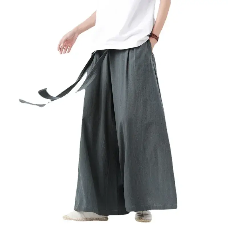 2024 Summer Chinese Style Men Harajuku Pants Man Japanese Kimono Pants Male Streetwear Retro Wide-Leg Trousers 5