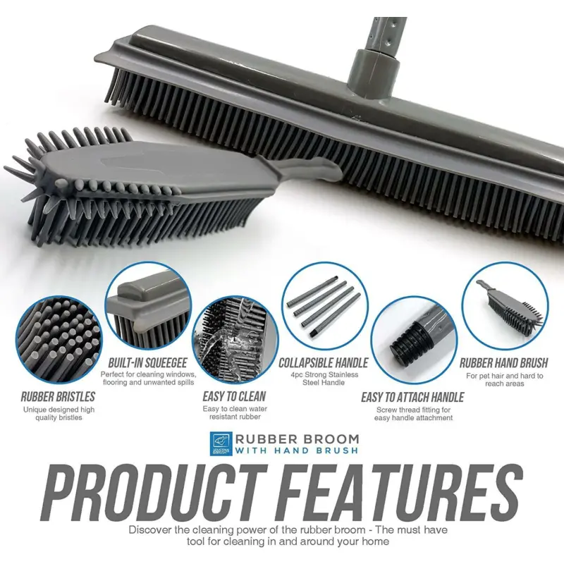 Rubber Broom Hand Brush Set Pet Hair Remover Indoor Sweeping Carpet Cleaning 1