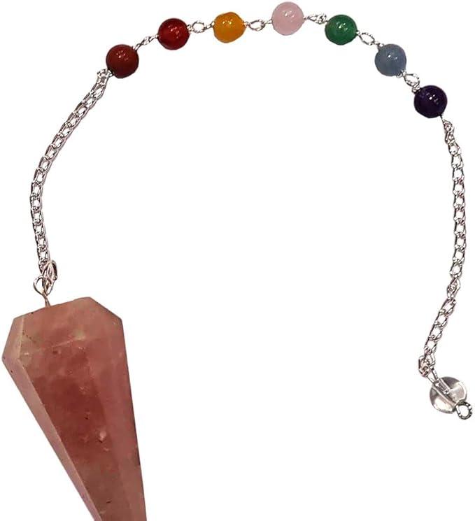 Beautiful Rose Quartz or Tigers Eye Pendulum with 7 Chakra Beaded Chain Unique Gift for Witches and Spiritualists - Provides guidance swings based on the answer reiki, healing, meditation, chakra balancing, tarot, dowsing divination, or home decoration. 2