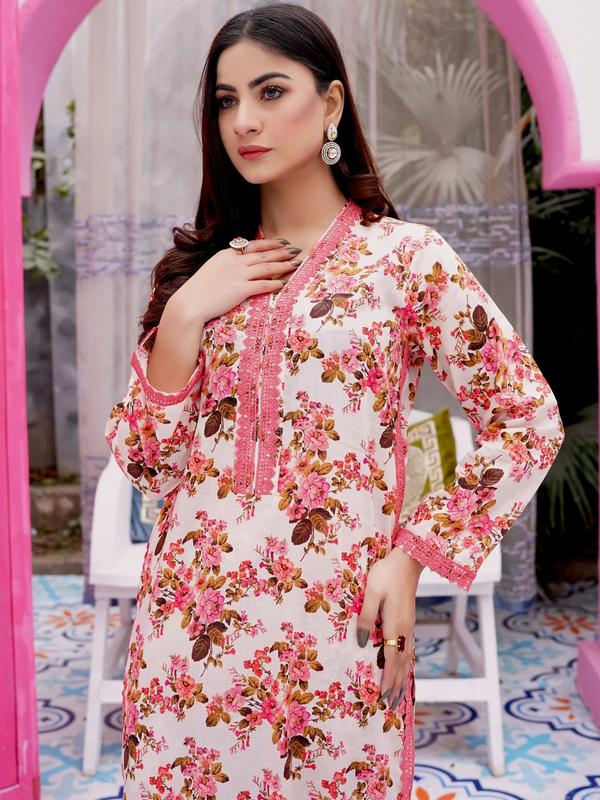 2PC Floral Long Printed Lawn Suit with Lace (Brand: Mian Boutique) Comfort 1