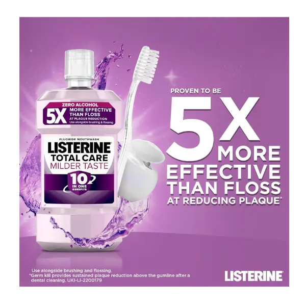 Listerine Total Care Milder Taste Zero Alcohol Mouthwash (500ml) – 10-in-1 Benefits for Fresh Breath & Oral Care Daily 1