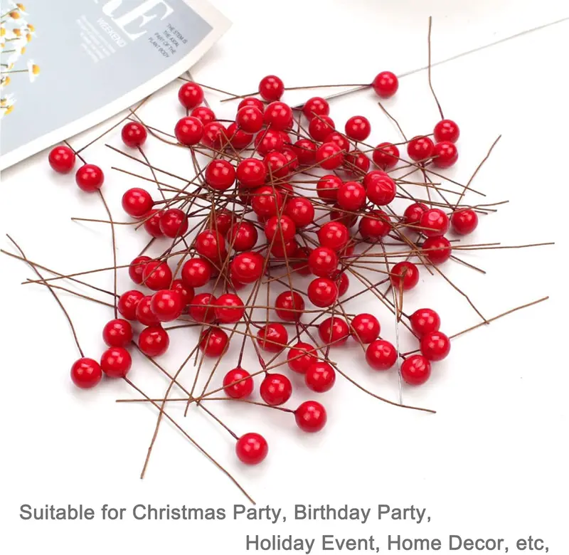 Decorative Christmas Berries - 160 Pcs Artificial Holly Berries for Wreath Making and Table Decorations - Fruit Pack Room Plants Ornaments 4