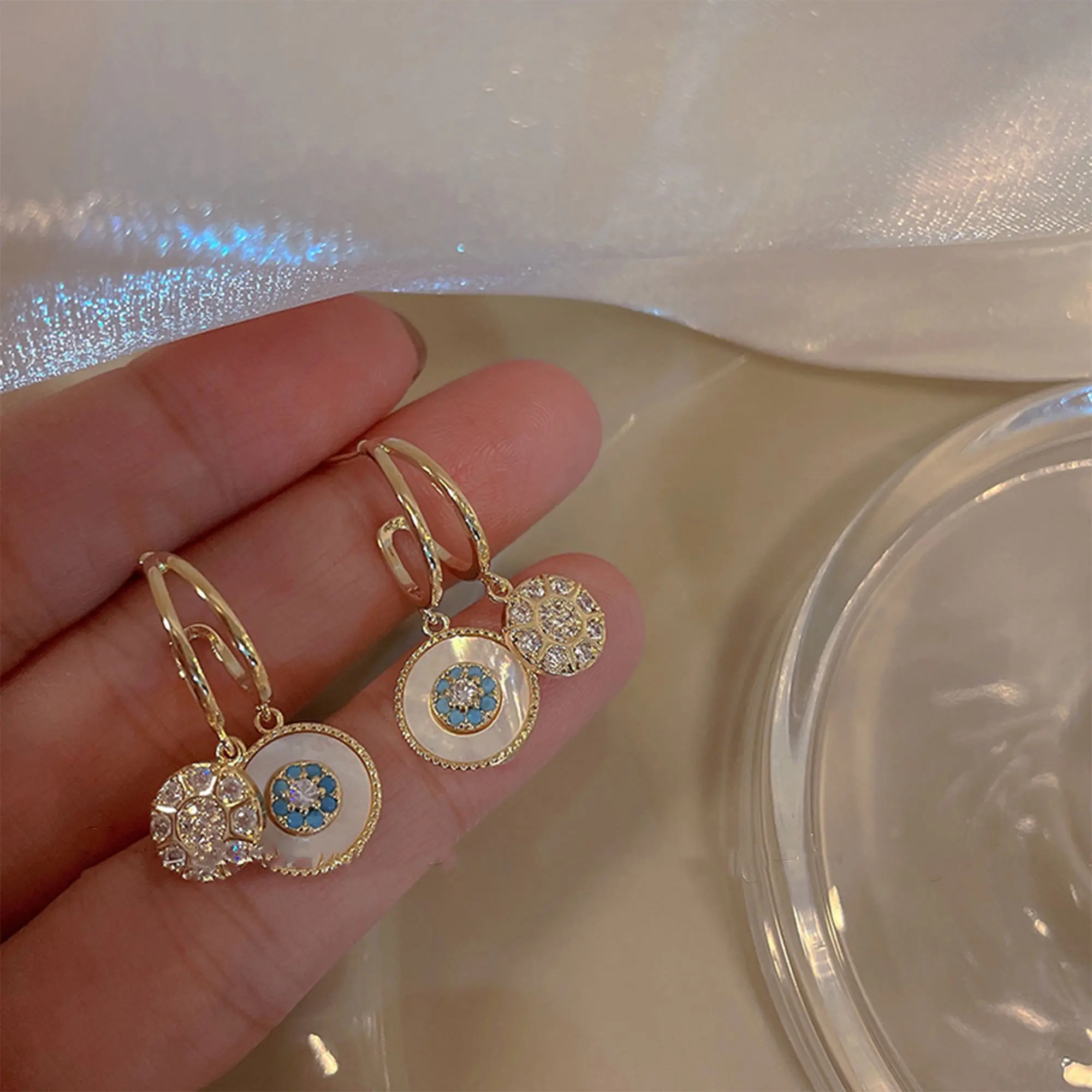 Double Circle Gold - Evil Eye Protection Amulet Earring