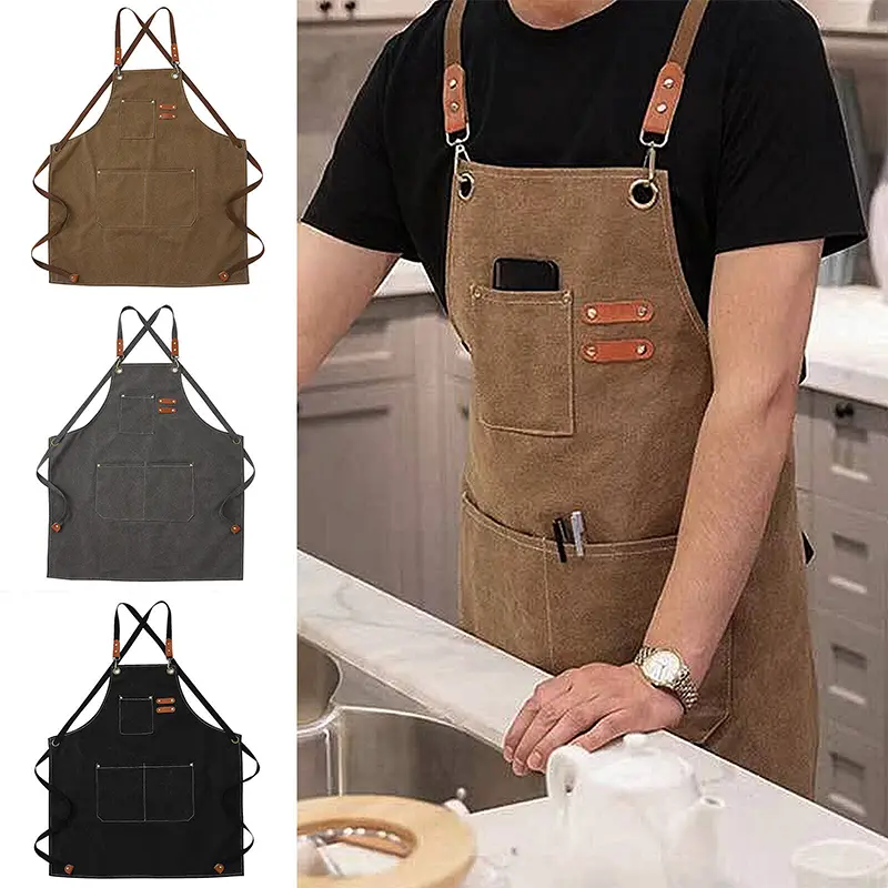 Waxed Canvas Apron for Woodworking Chef Workshop Unisex - Black 0