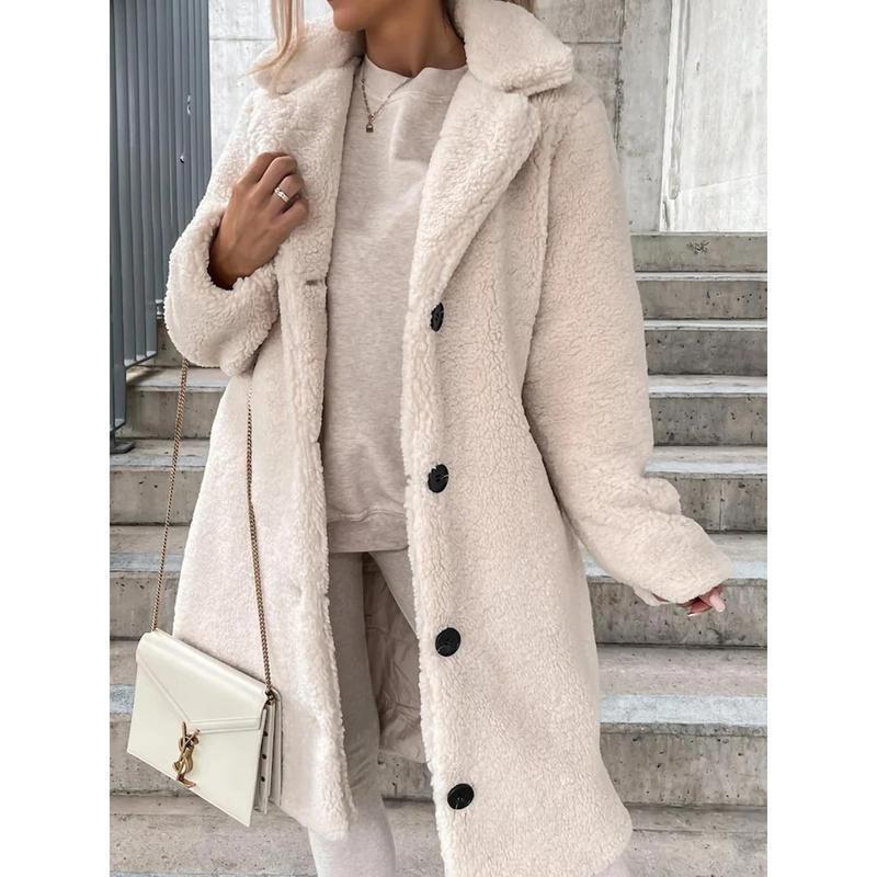 [2024]Autumn and winter  European and n women's wool long-sleeved lapel plush blouse, long jacket0 4