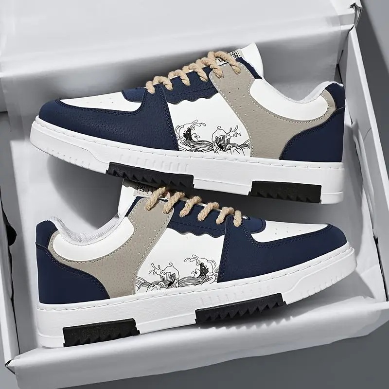 Men's fashion street trend corrugated pattern low-top skateboard shoes, comfortable non-slip lace-up sneakers, suitable for men's outdoor activities Closed Boy Running Sports Shoes Footwear Casual Runner Training Walking Shoes Athletic Trainer 7