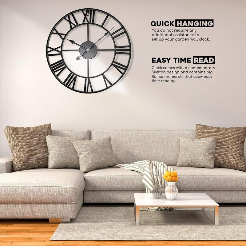 Extra Large Roman Numerals Skeleton Wall Clock Big Giant Open Face Round Home 5