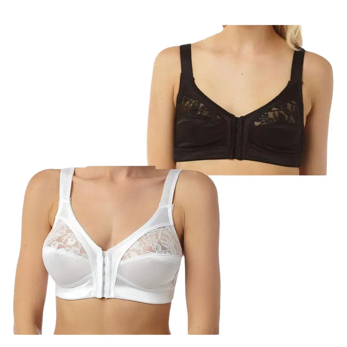 LE11 Women's Marlon Front Fastening Soft Cup Non Wired Bra Size 34-48 Cup B-E White Comfort Cotton Comfortable Fit Lingerie Sexy Underwear Womenswear Essential Everyday