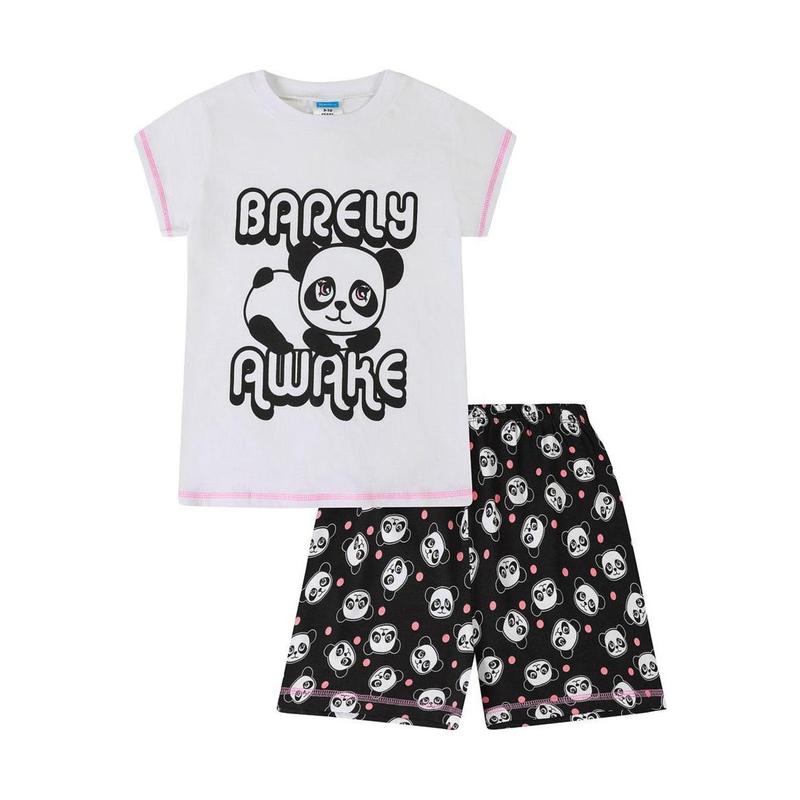 Girls Panda 'Barely Awake' Short Cotton Pyjamas 2
