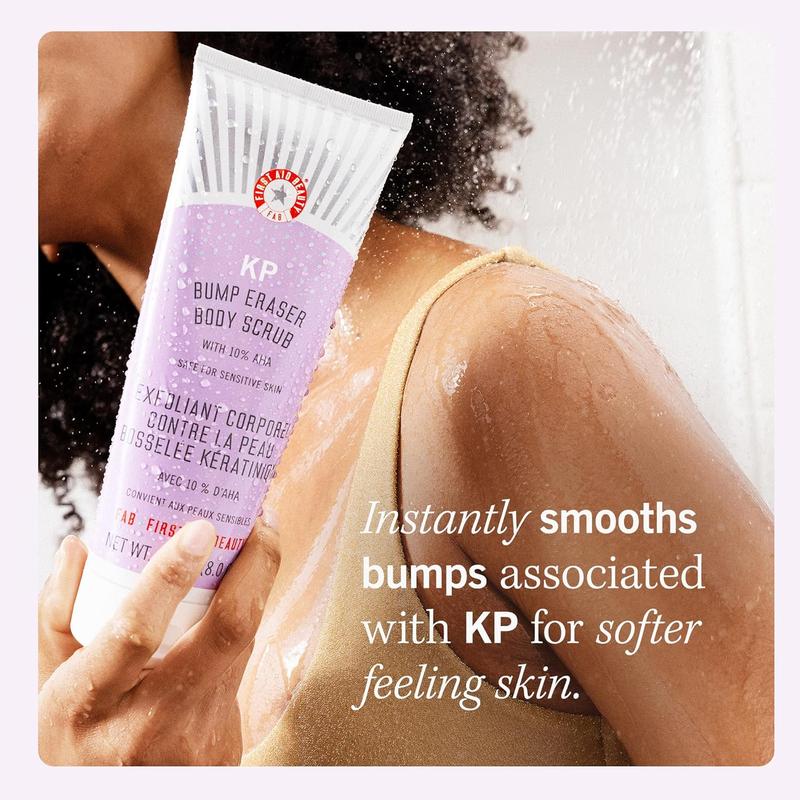 First Aid Beauty KP Bump Eraser Exfoliating Body Scrub – Exfoliator for Bumps + Chicken Skin from Keratosis Pilaris with 10% AHA (Glycolic + Lactic Acids) – 56 g Body Care Smooth bleaching  scrub Strawberry Cosmetic Cleanser Cleansing Skincare 2