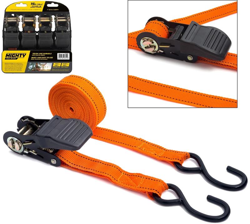 4PC Ratchet Tie Down Strap Set Cargo Trailer Marquee Roof Rack 25mm x 4.5m 0