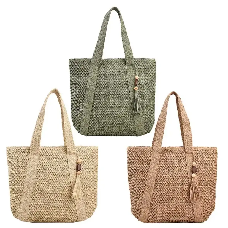 Large Capacity Women's Elegant Hand-Woven Shoulder Bag for Casual Tote Top and Beach Holiday Leisure Vacation Beach Bag 0