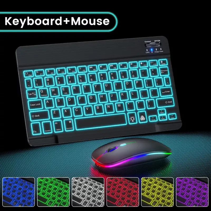 10" Wireless Backlit Bluetooth Keyboard Mouse For IOS Android Windows Tablet PC 5