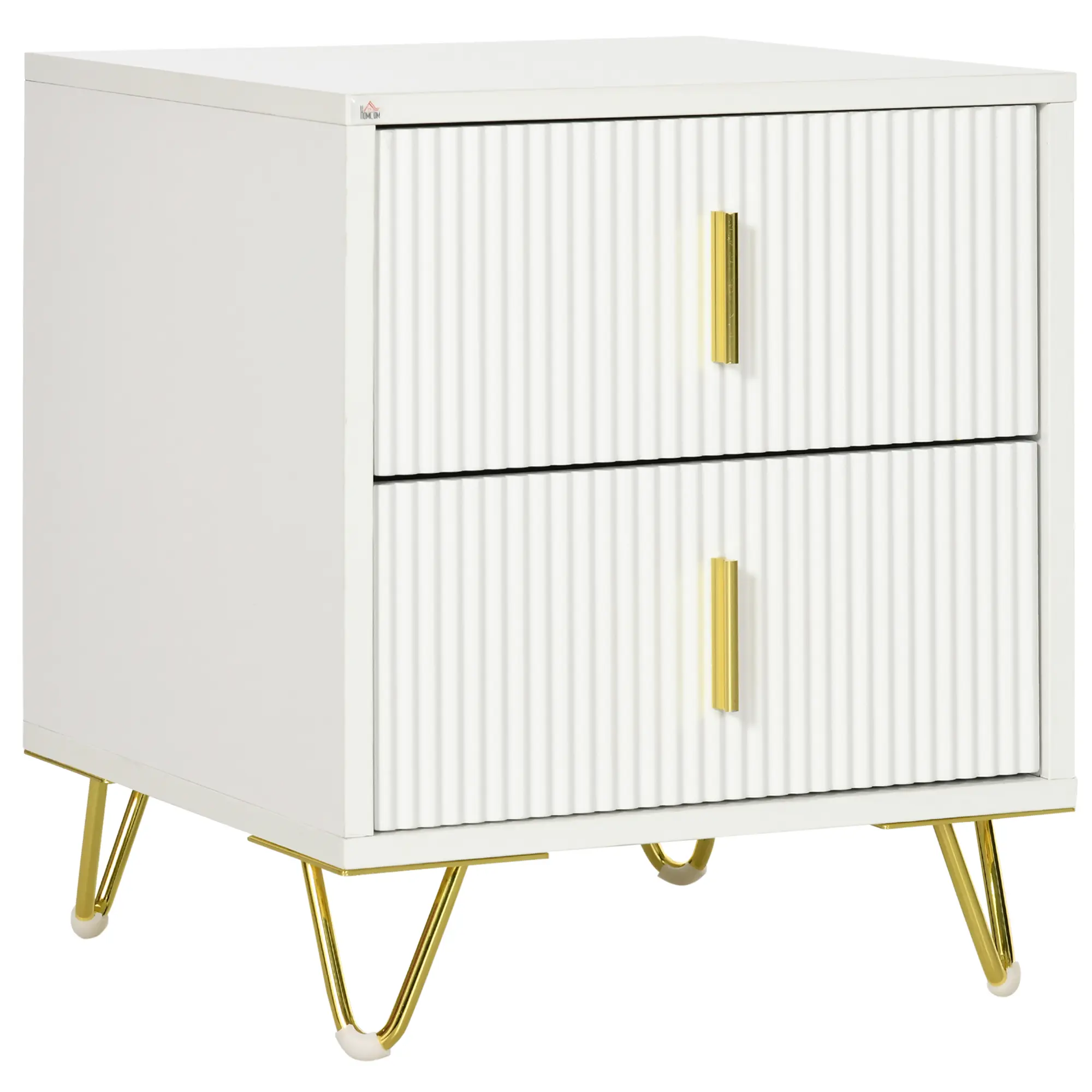 HOMCOM Bedside Table with 2 Drawers, Side End Table, Nightstand Bedside Cabinet with Metal Frame for Living Room, Bedroom, White