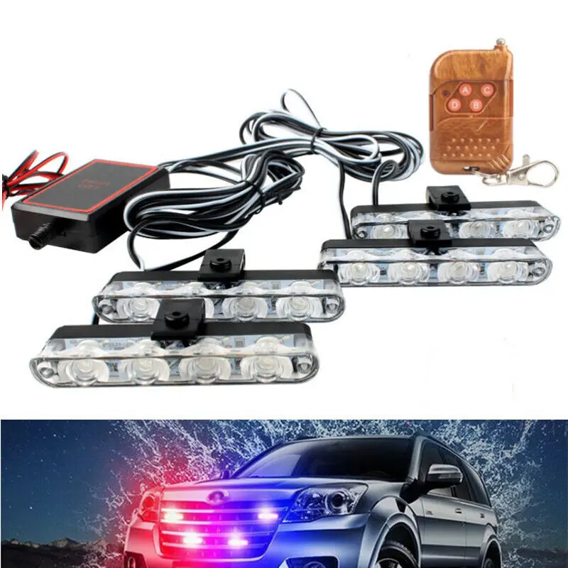 4 in 1 Car 16 LED Strobe Flash Light Dash Emergency Warning Lamp Remote UK