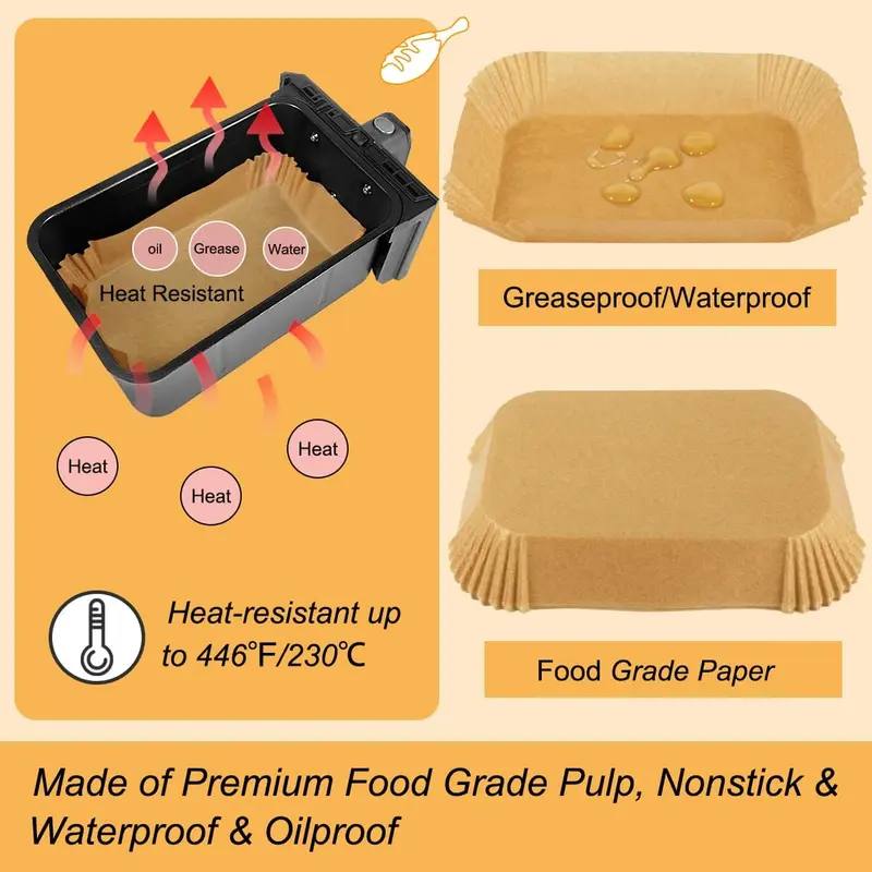 Air Fryer Liners for Ninja Dual, Accessories, Disposable Square fryer Parchment Paper Liner, Compatible with AF300UK AF400UK, Salter and Other Dual Zone (50pcs) Bakeware Basket Utensils Nonstick 4