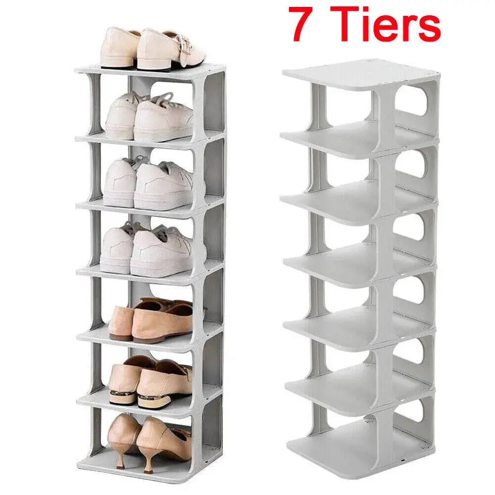 Shoe Rack 7 Tier Slim Narrow Stckable Free Standing Shoes Storage Tall Organizer