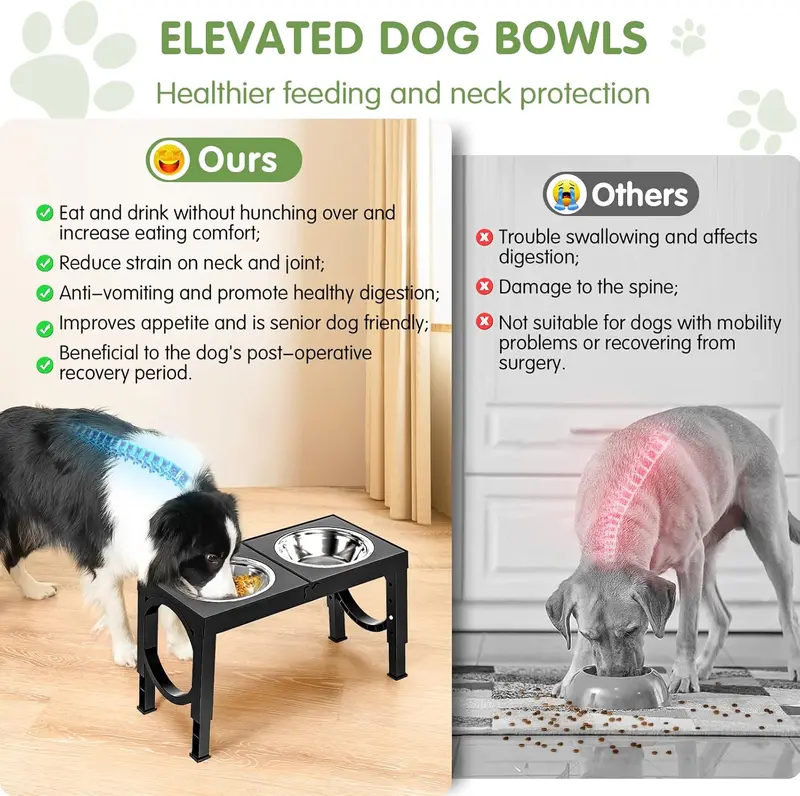 Raised Dog Bowls for Medium Large Dogs, Height Adjustable cat Bowl Stand 23cm/27cm/31cm/35cm, with 2×1000ML Stainless Steel Dog Food Water Bowl, Elevated Dog Bowls, Dog feeding station 1
