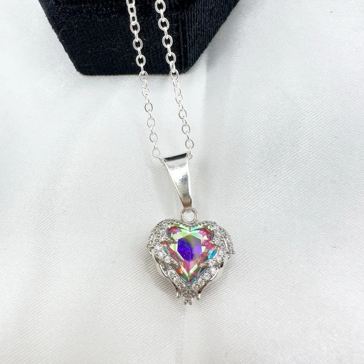 Multicoloured Heart Shape Necklace With Silver Chain