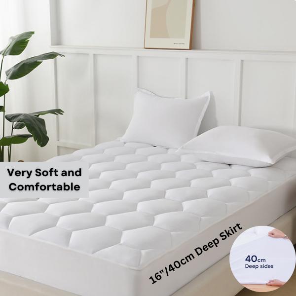 Quilted Mattress Protector 40cm Extra Deep Fitted Mattress Cover, 200 GSM Triple Filled Mattress Protector with Elastic Skirt, Breathable and Noiseless Bed Cover, Machine Washable (White) Soft luxury bedding  set bed  accessories cute  bedding  sets 2