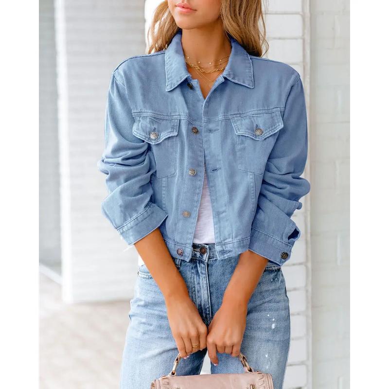 Women's Clothing Spring Summer New Denim Jacket Long-sleeved Top Short Slim Coat Solid Color 8