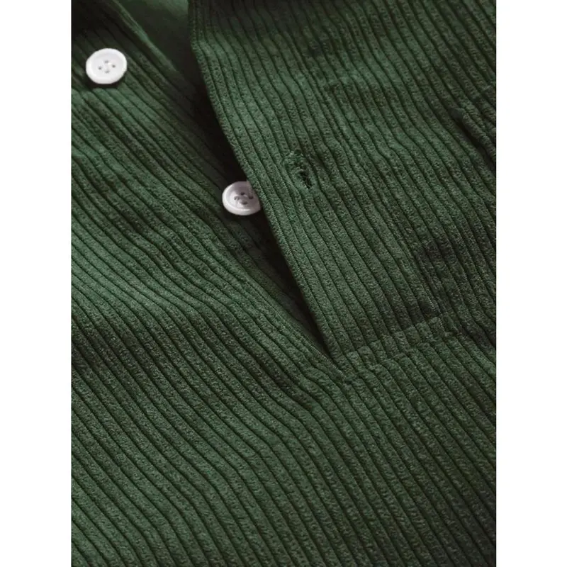 Men's Plain Pocket Half Button Corduroy Shirt, Soft Comfy Regular Fit Long Sleeve Half Placket Collared Top for Fall & Winter, Men's Clothes, Basic Tops, Mens Clothing, Better Men 8