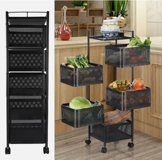 6 Tier Kitchen Rotating Storage Trolley Cart Utility Vegetable Mobile Shelf Rack Organiser Room 1