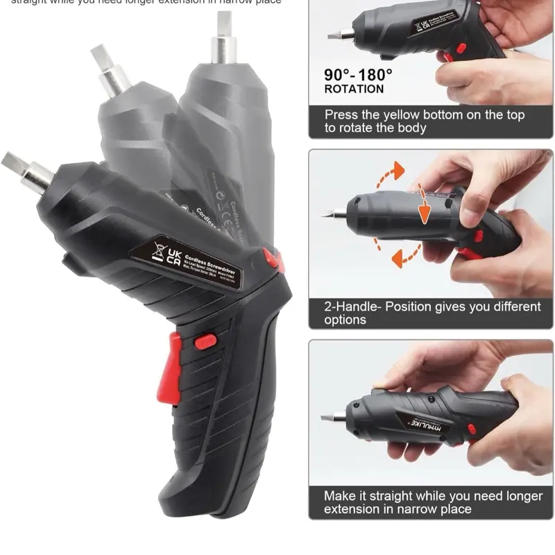 Electric Drill Screwdriver, 47 in 1 Portable Cordless Screwdriver Set Rotated 90 Degrees Electric Screwdrivers Cordless Handle with Led Worklight and Charger for Home Office DIY Tools 3