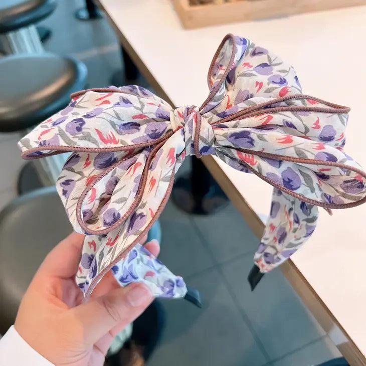 Large bow feathered floral headband Pink 1