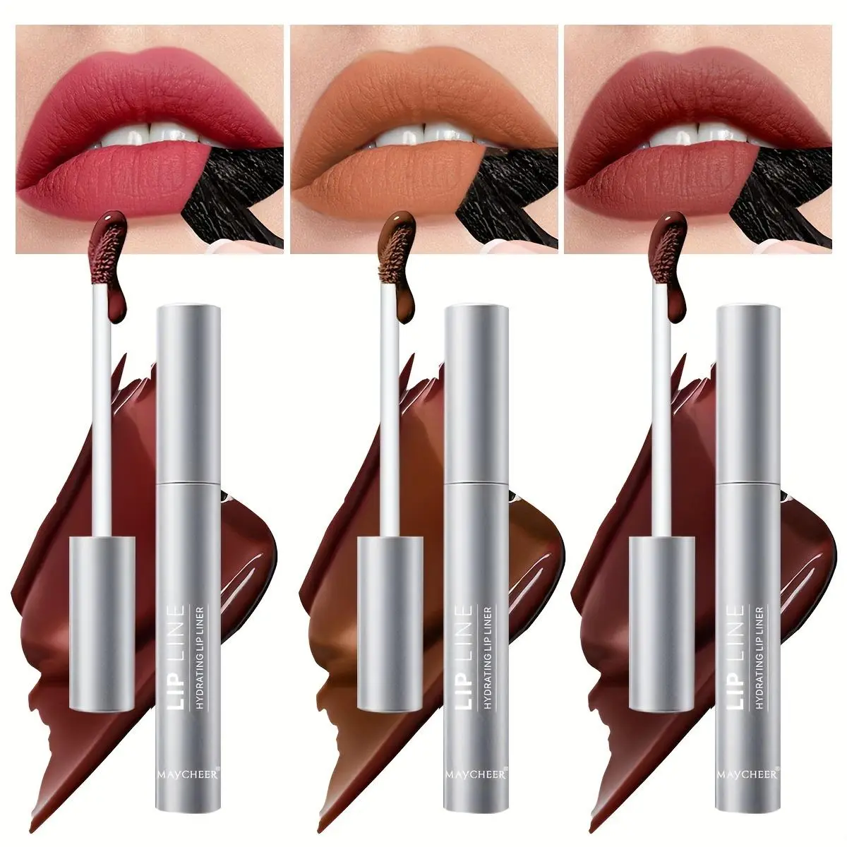 3 Colors Lipgloss Long-Lasting Matte Lip Stain Peel & Stain Set - Peel-Off Gel Formula for All Skin Types Eyeliner Lipliner Makeup Cosmetic Multicolor