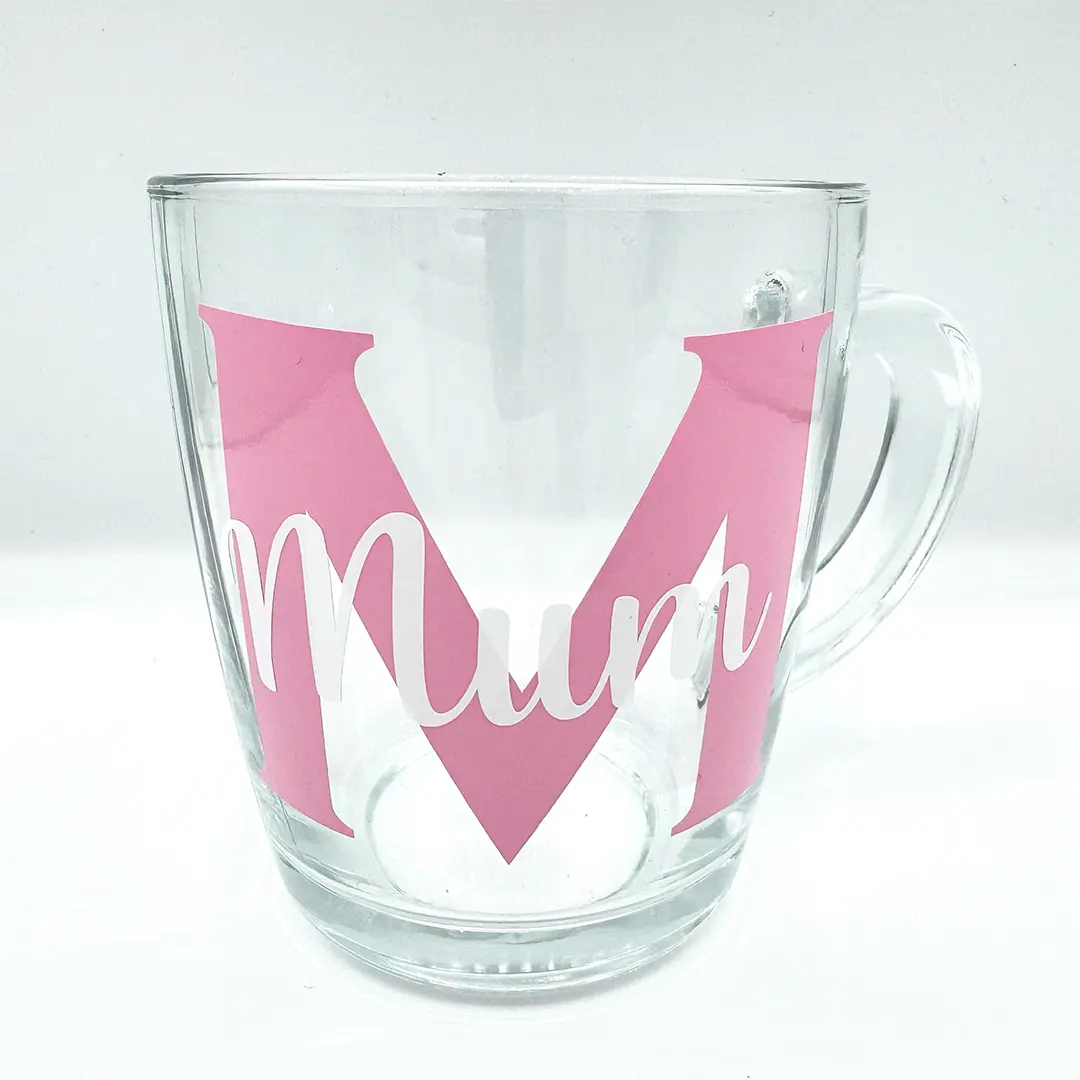Personalized M for Mum Glass Coffee Mug, Perfect for Hot or Cold Drinks Birthday Drinkware Mothers Day