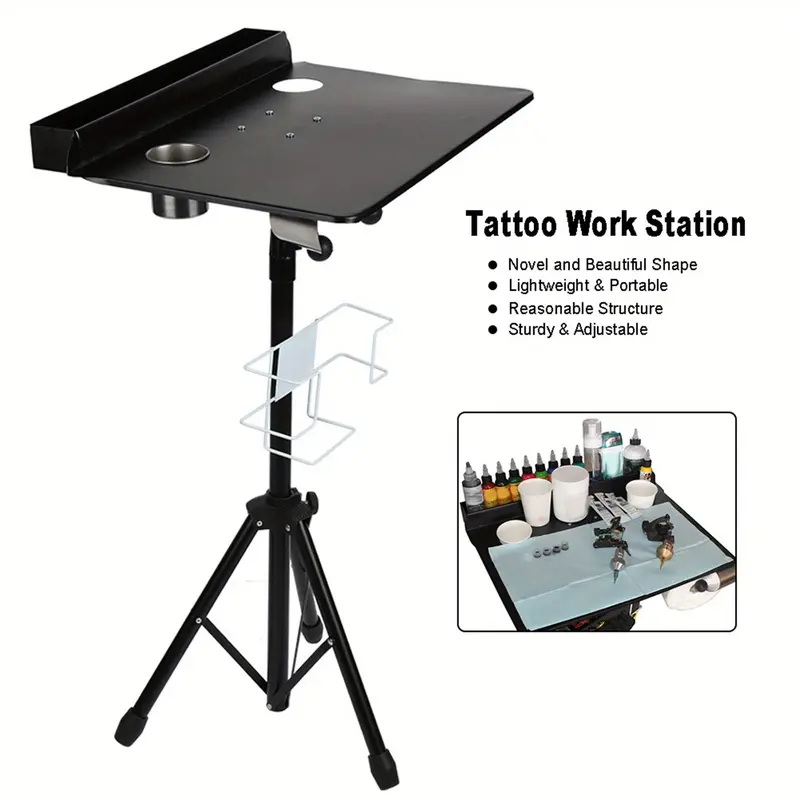 Tattoo Work Station Large Portable Tattoo Workstatio Portable collapsible Detachable Mobile Table Adjustable Height Stand Salon Instrument Table Workbench for Tattoo Supplies and Equipment- with removable Tray, Disassembled design 3