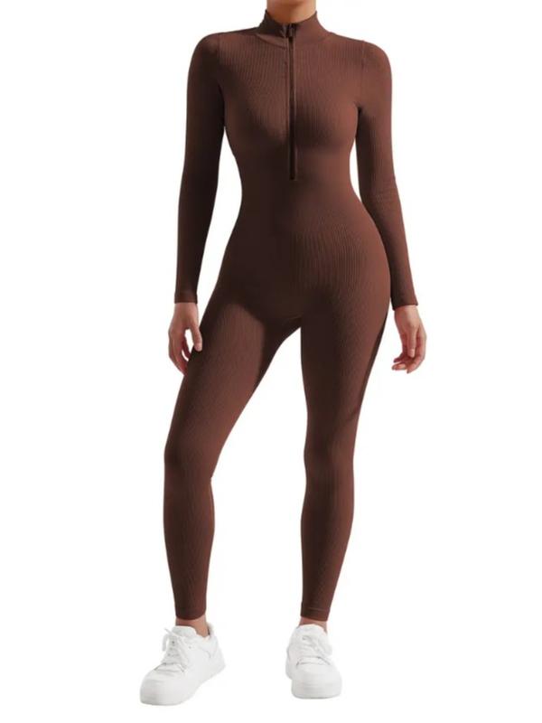 She Comfy Women's long-sleeved front zipper jumpsuit ribbed high neck workout yoga jumpsuit Comfort 5