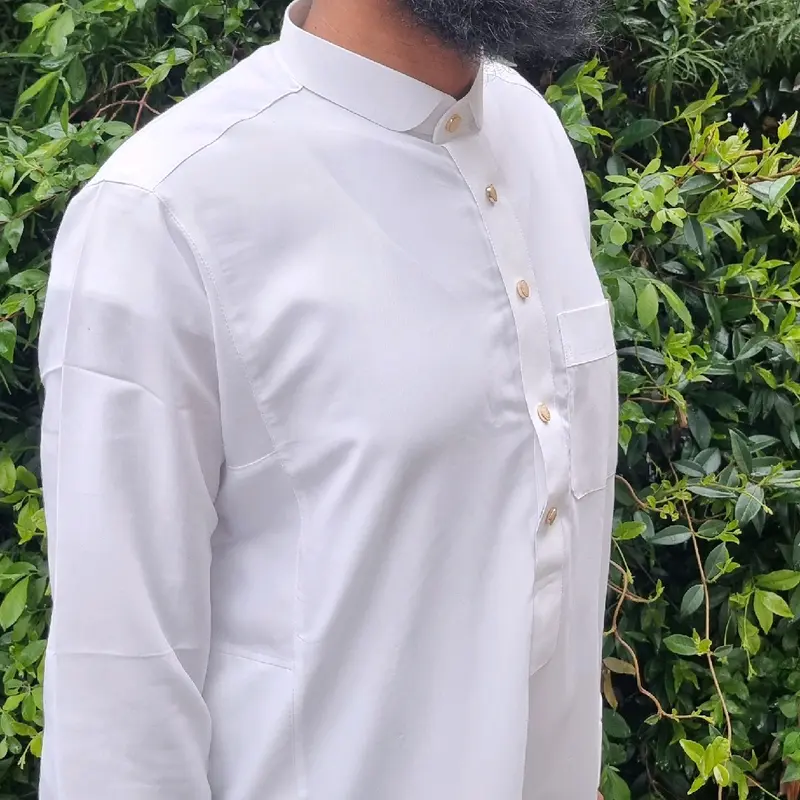 Cream White and Gold Premium Arabian Royal Collared Thobe 0