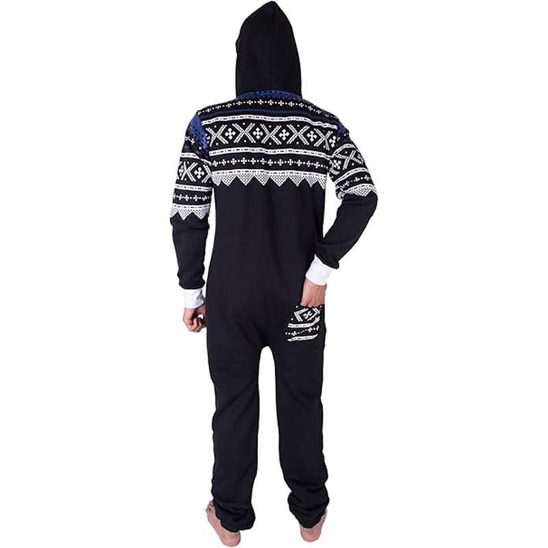 NOROZE Men’s Aztec Onesie Jumpsuit Warm and Cozy Hooded Zip Up Onesies All in One Nightwear Playsuit UK Size S-XXL 4