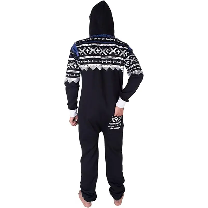 NOROZE Men’s Aztec Onesie Jumpsuit Warm and Cozy Hooded Zip Up Onesies All in One Nightwear Playsuit UK Size S-XXL 3