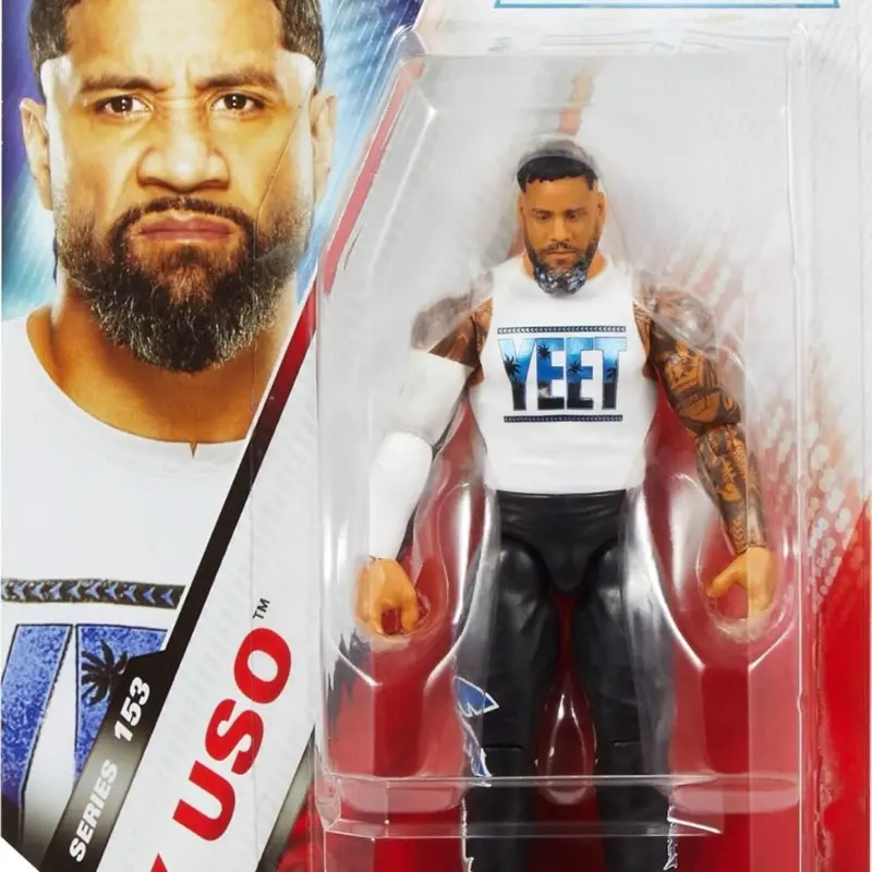 Mattel WWE Jey Uso yeet t-shirt Wrestling Action Figure, Main Event Series #153 6-inch Collectible with 10 Articulation Points & Life-Like Look