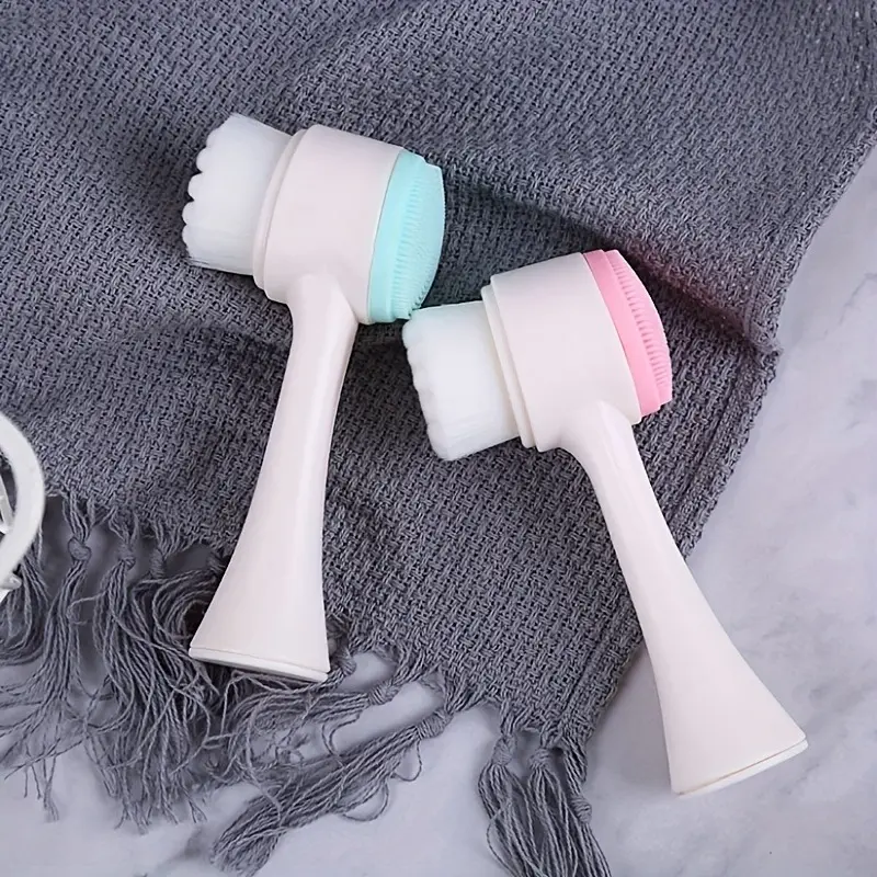 1pc Gentle Silicone Facial Cleansing Brush, Dual-Sided Soft Bristles, Manual Exfoliating Pore Cleaner for All Skin Types, Unscented, Dye-Free Makeup Remover and Blackhead Remover 1