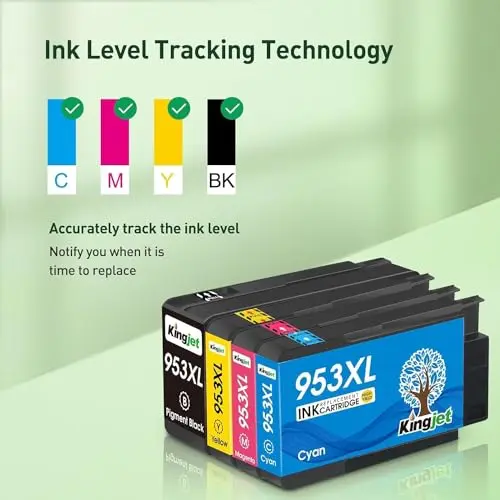 KINGJET 953XL Ink Cartridges Multipack New Chip for HP 953 953XL Ink Cartridges for HP OfficeJet Pro 7720 7740 8710 8218 8715 8718 8719 8720 8725 8728 8730 8740 7730 8210 (Black Cyan Magenta Yellow) 3