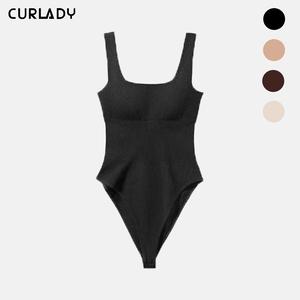 【Curlady】Women's Bodysuits Sexy RibbedSleeveless Square Neck Sleeveless Tank TopsBodysuits