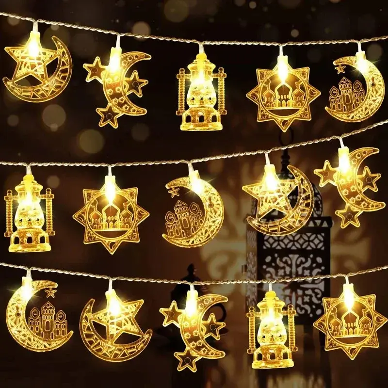 1.5/3/6M EID Mubarak LED String Lights Islam Muslim Festival Party Moon Star Castle Lantern Ramadan Home Decoration 2024 New 2