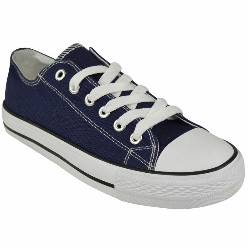 LADIES WOMENS FLAT GIRLS PLIMSOLLS PUMPS TRAINERS LACE UP CANVAS SHOES TRAINERS Footwear Walking Shoes 6