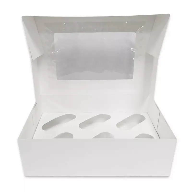 10 x Cupcake Boxes 6 Hole EXTRA DURABLE Cardboard Auto Popup Muffin Boxes Transparent Window 5