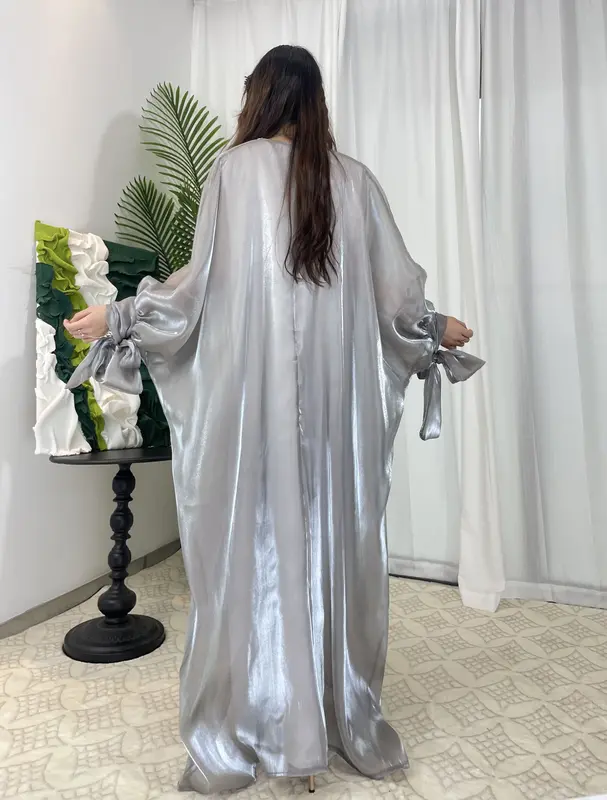 Open abaya Organza Abaya, Shiny Silk Abaya Muslim Long Women Dress 3