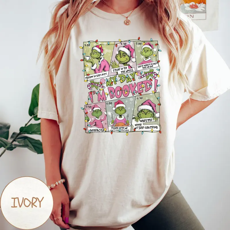 Teemonkey1990  Grinch Christmas Shirt Whimsical My Day Is Booked Sweatshirt Festive Sweater Unisex Retro Xmas Tee Funny Grinch Gift Gildan Heavy Cotton 0