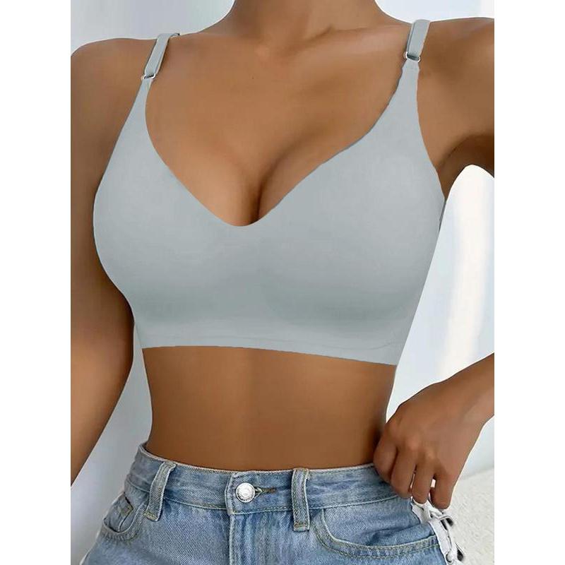 Women's Solid Color Adjustable Strap Padded Wireless Bra, Curvy Holiday Wear 2024, Soft Comfortable Breathable Seamless Push Up Lingerie Top, Lingerie for All Seasons, Summer Wear 2024 2