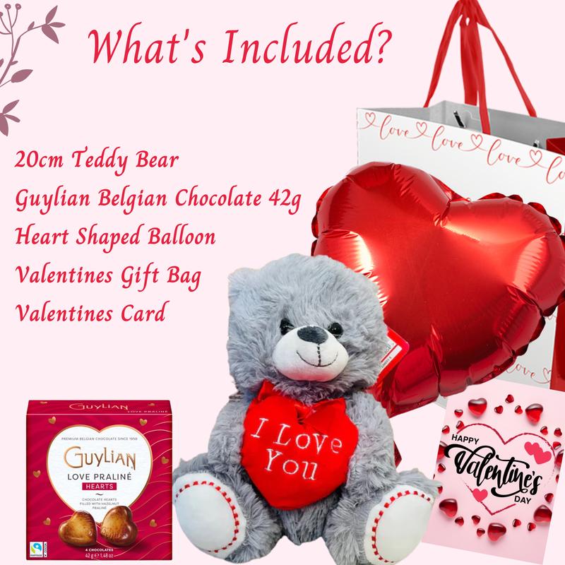 Valentines Gifts for Her & Him - Valentines Teddy, Guylian Chocolates, Red Heart Balloons, Valentines Gift Bag, Valentines Card - Valentines Hampers for Men, Women, Boyfriend, Girlfriend 3