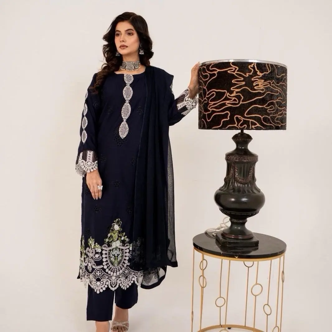 Simran 'Elaf' 3-Piece Embroidered Chikankari Dress for Casual Womenswear