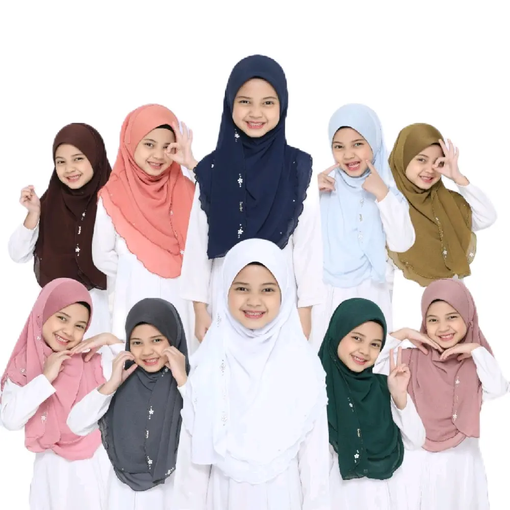 Helena Kids Chiffon Malaysian Hijab with Awning and Scuba Design - Instant Sarung